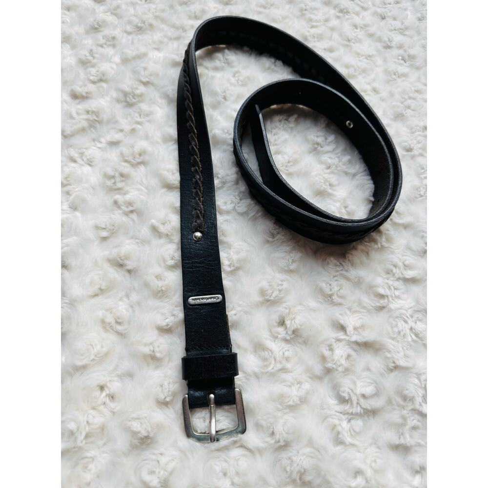 Calvin Klein Mens Black Braid Leather Silver Buckle 1" Belt Sz Large